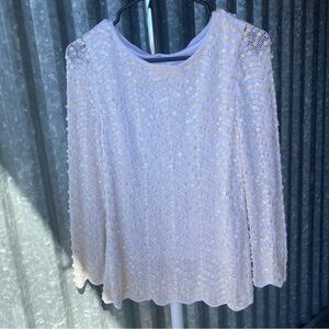 Y2K Cream Sequin Crochet Knit Sweater Size Medium